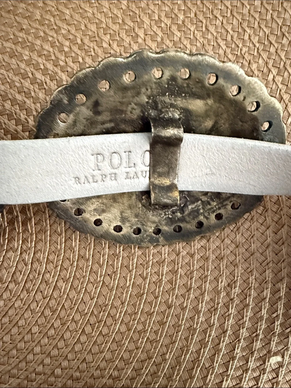 Polo by Ralph Lauren White Leather Belt with Silver Concho Medallions SRP$ 598